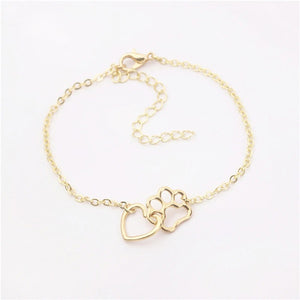 Heart and Paw Bracelet - Gold