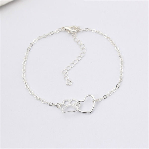 Heart and Paw Bracelet - Silver