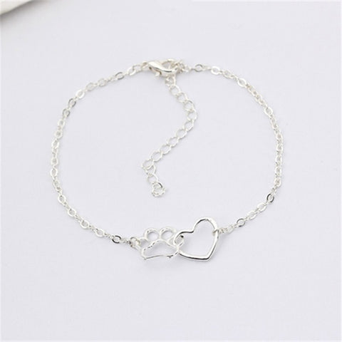 Heart and Paw Bracelet - Silver