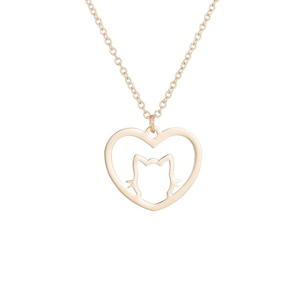 Cat in Heart Necklace - Gold