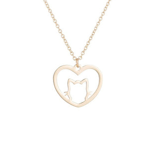 Cat in Heart Necklace - Gold