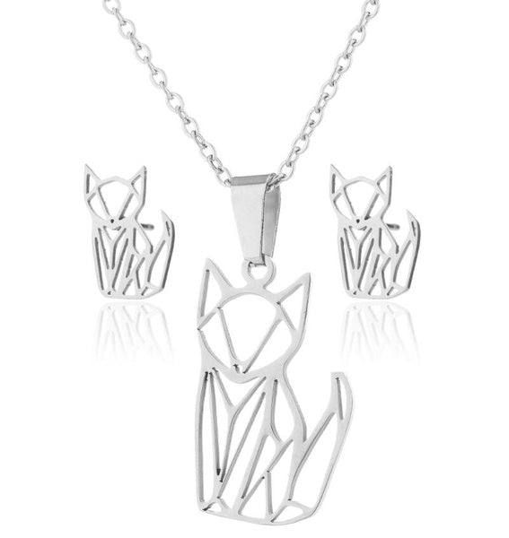 Origami Necklace & Earrings - Silver