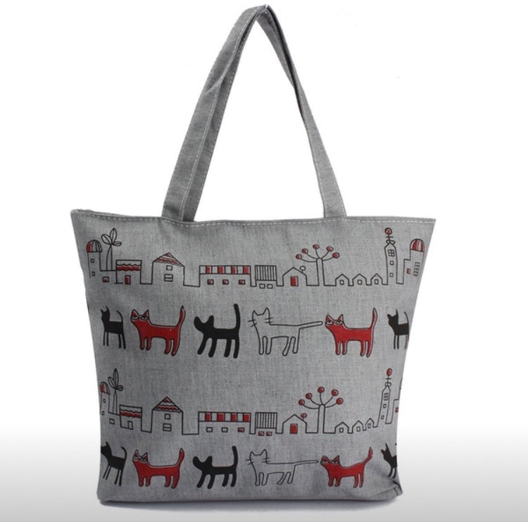 Cat Print Canvas Bag