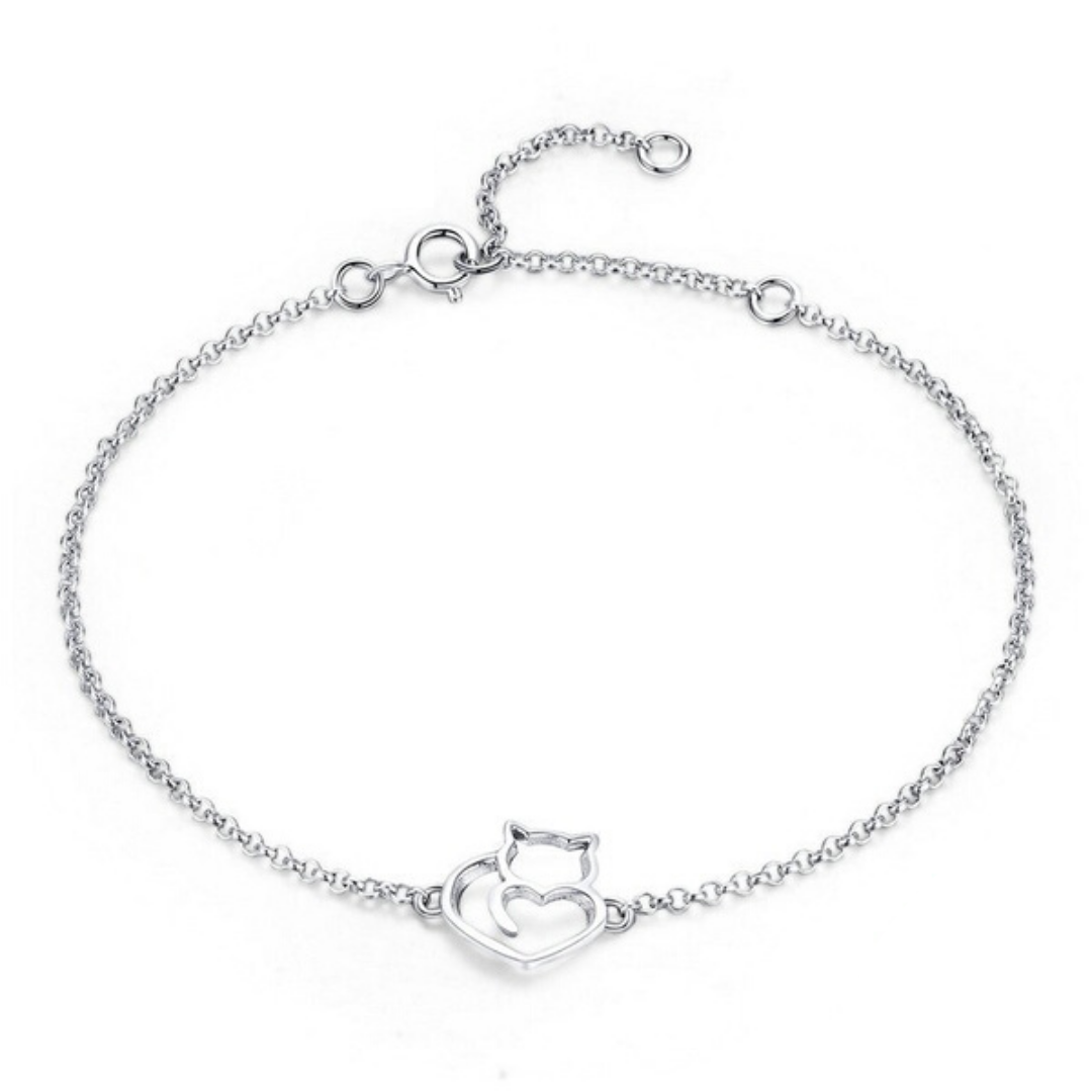 Cat Heart Bracelet - Silver