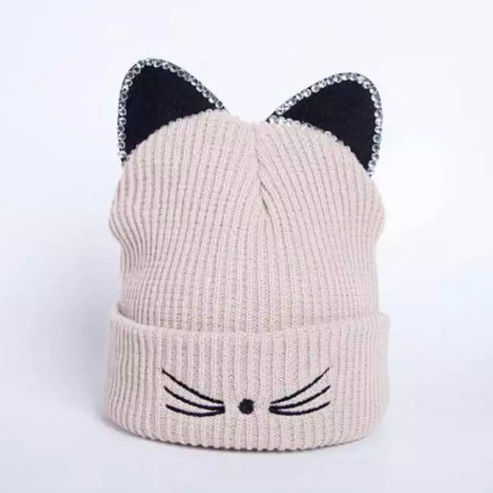 Cream Cat Bobble Hat