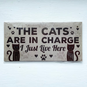 Wooden Hanging Cat Sign - The Cats Are In Charge