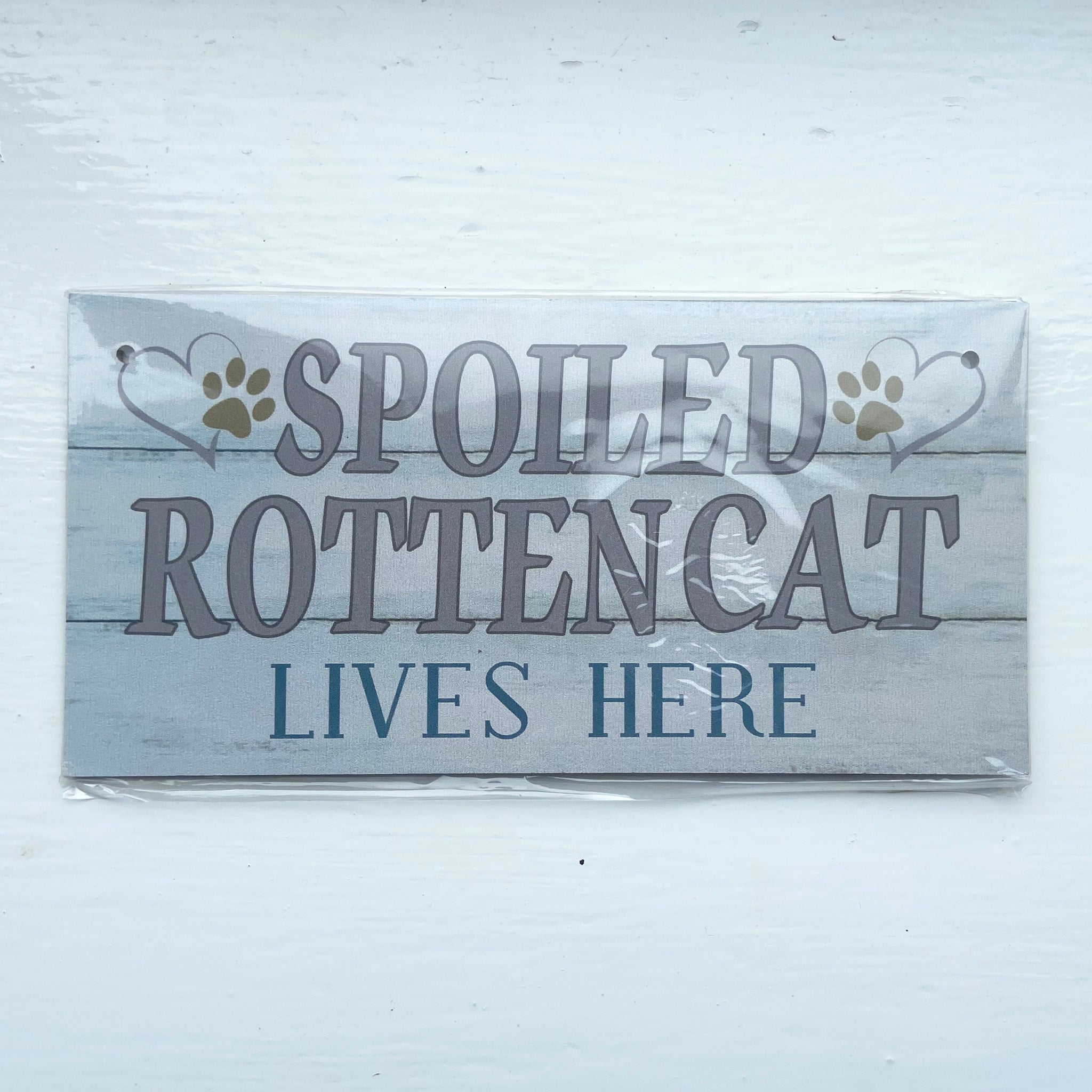 Wooden Hanging Cat Sign - Spoiled Rotten Cat Lives Here