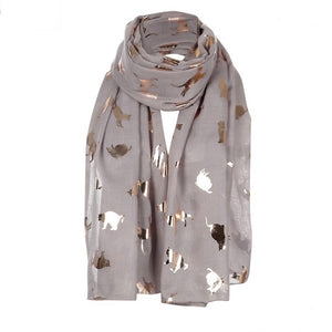 Grey Cat Print Scarf